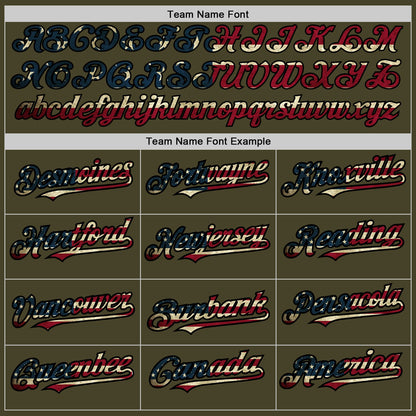 Custom Olive Vintage USA Flag Cream-Black Pinstripe Authentic Split Fashion Salute To Service Baseball Jersey - Sky-Custom