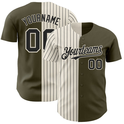 Custom Olive Cream-Black Pinstripe Authentic Split Fashion Salute To Service Baseball Jersey - Sky-Custom