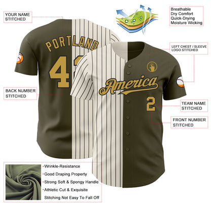 Custom Olive Old Gold Cream-Black Pinstripe Authentic Split Fashion Salute To Service Baseball Jersey - Sky-Custom
