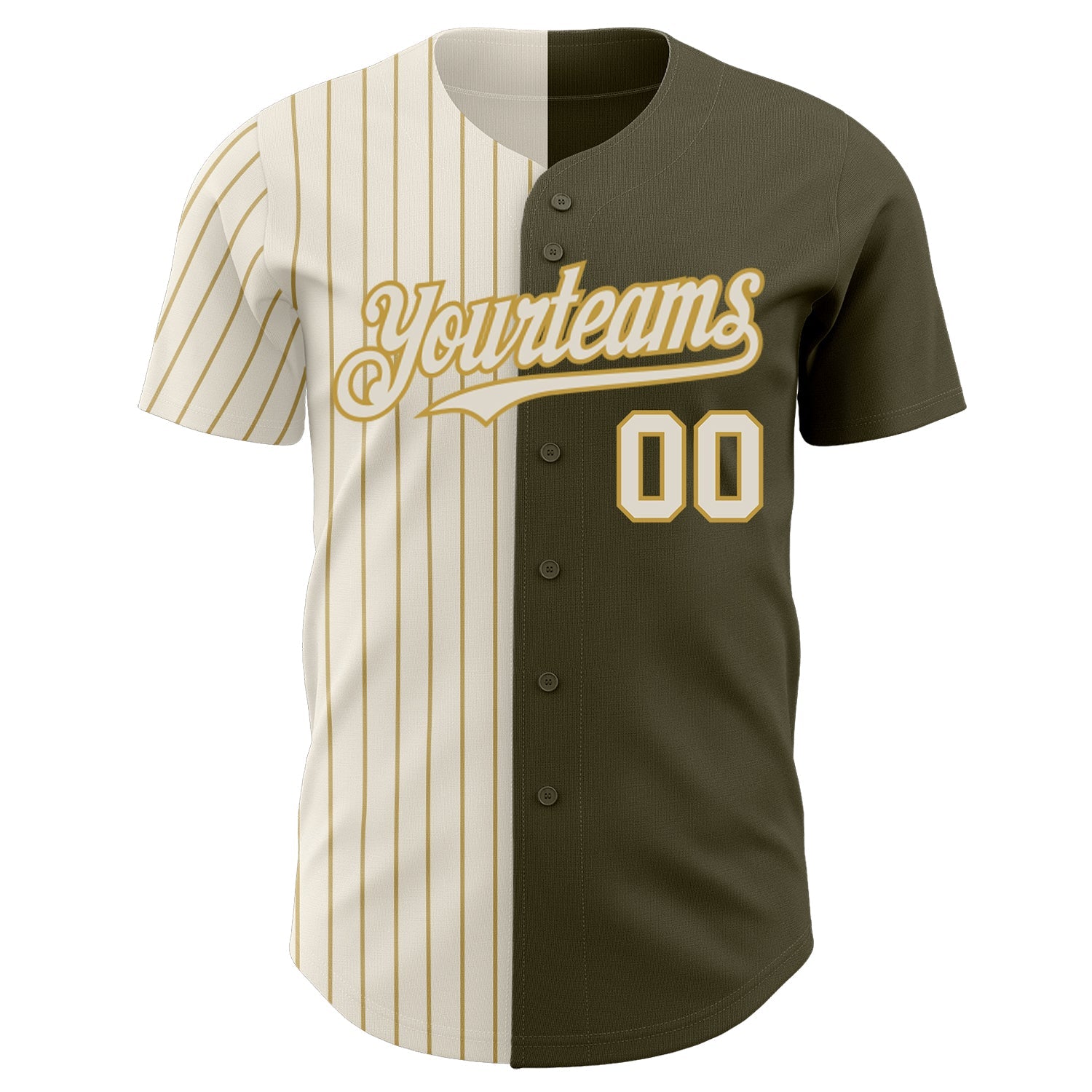 Custom Olive Cream-Old Gold Pinstripe Authentic Split Fashion Salute To Service Baseball Jersey - Sky-Custom