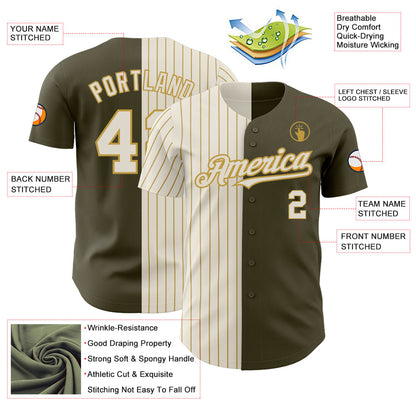 Custom Olive Cream-Old Gold Pinstripe Authentic Split Fashion Salute To Service Baseball Jersey - Sky-Custom