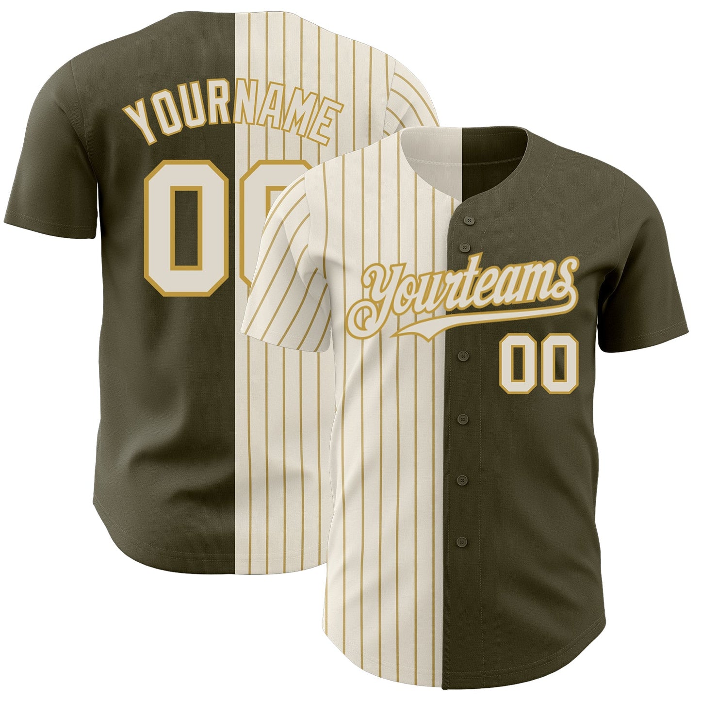 Custom Olive Cream-Old Gold Pinstripe Authentic Split Fashion Salute To Service Baseball Jersey - Sky-Custom