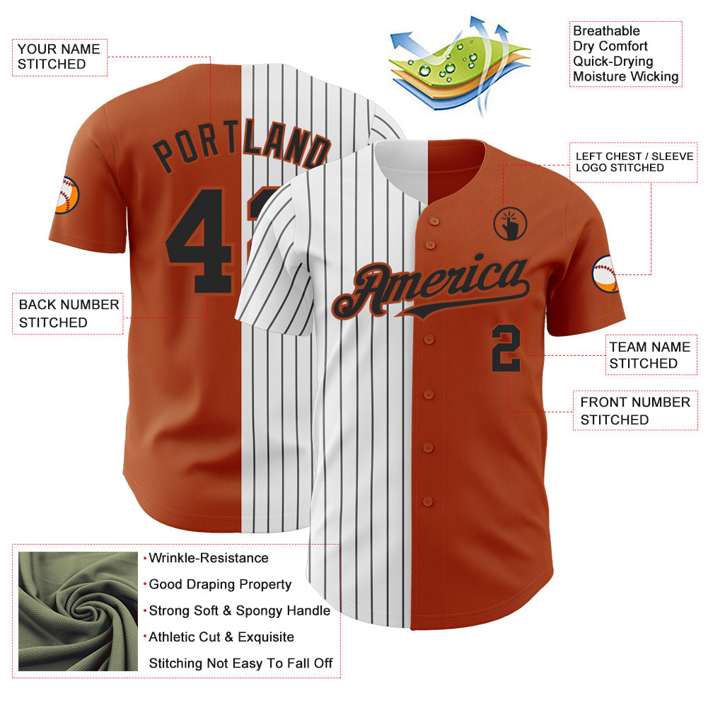 Custom Texas Orange White-Black Pinstripe Authentic Split Fashion Baseball Jersey - Sky-Custom
