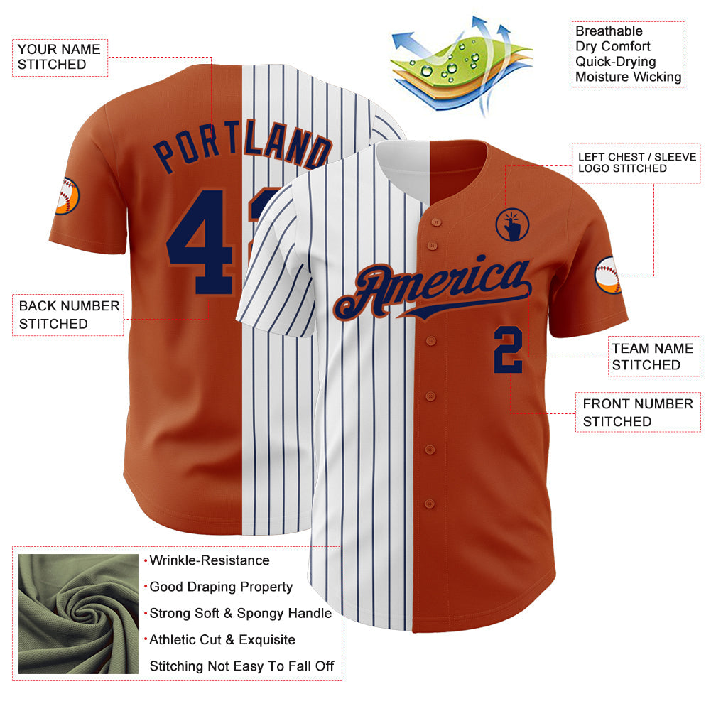 Custom Texas Orange White-Navy Pinstripe Authentic Split Fashion Baseball Jersey - Sky-Custom