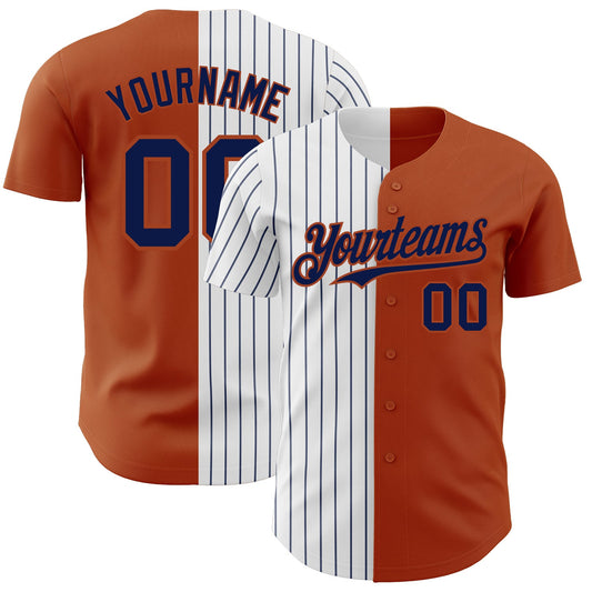 Custom Texas Orange White-Navy Pinstripe Authentic Split Fashion Baseball Jersey - Sky-Custom