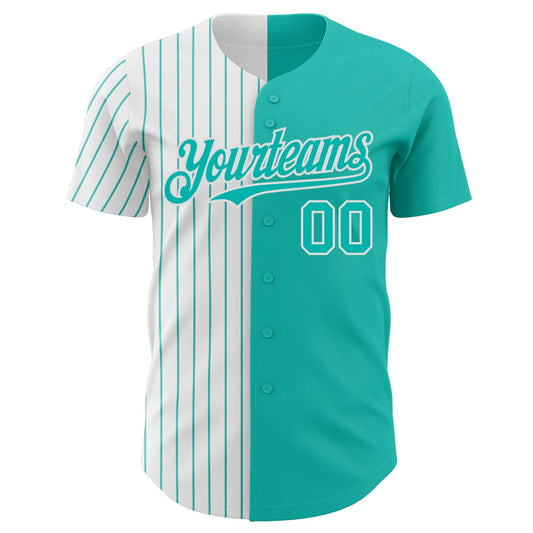 Custom Aqua White-Aqua Pinstripe Authentic Split Fashion Baseball Jersey - Sky-Custom