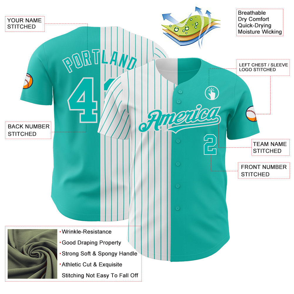 Custom Aqua White-Aqua Pinstripe Authentic Split Fashion Baseball Jersey - Sky-Custom