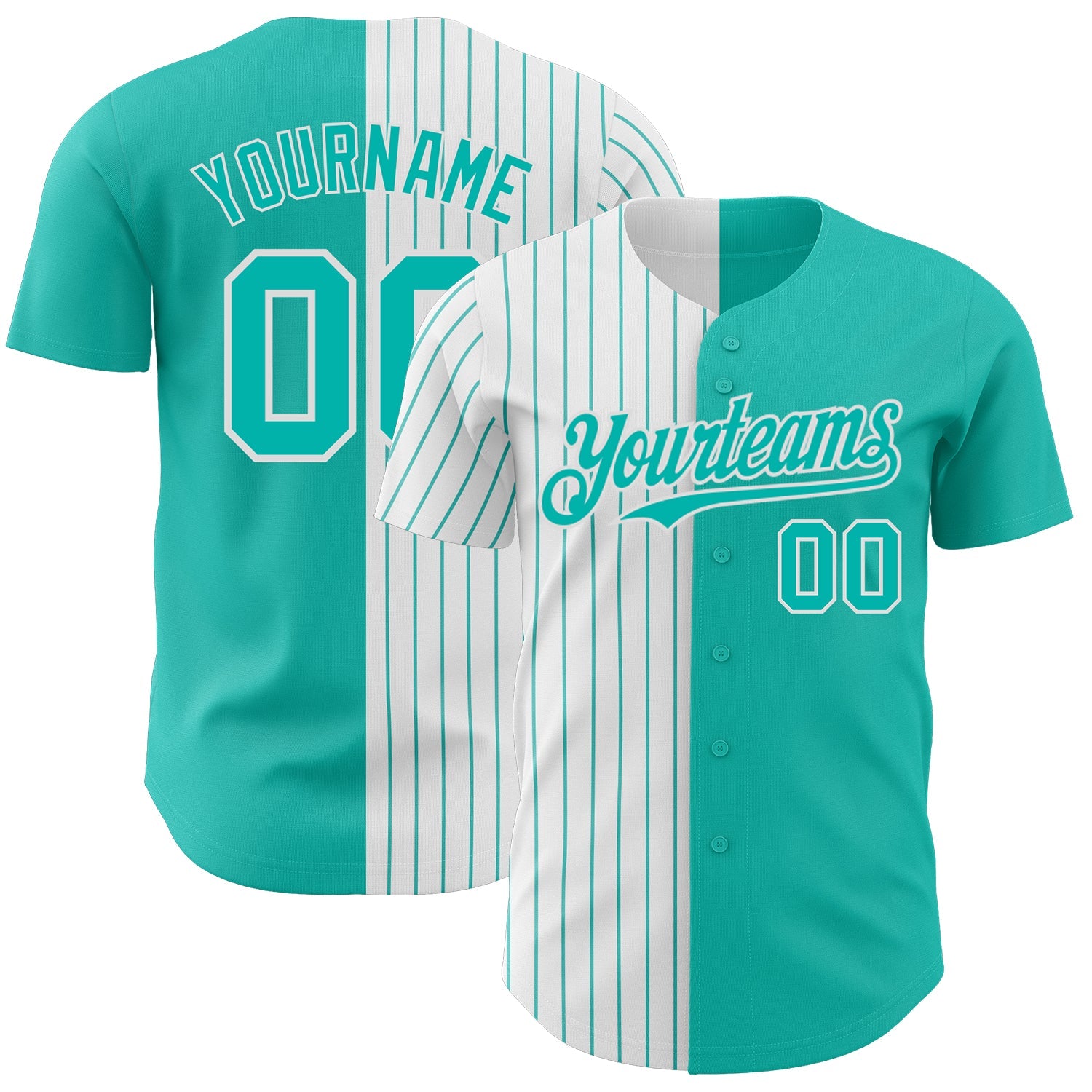 Custom Aqua White-Aqua Pinstripe Authentic Split Fashion Baseball Jersey - Sky-Custom