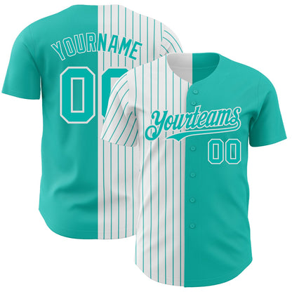 Custom Aqua White-Aqua Pinstripe Authentic Split Fashion Baseball Jersey - Sky-Custom