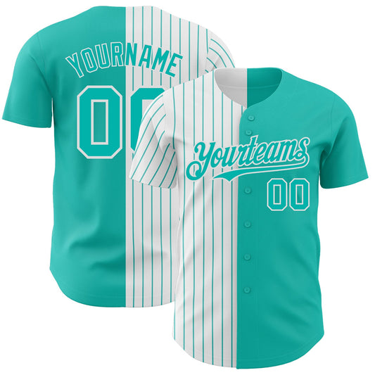 Custom Aqua White-Aqua Pinstripe Authentic Split Fashion Baseball Jersey - Sky-Custom