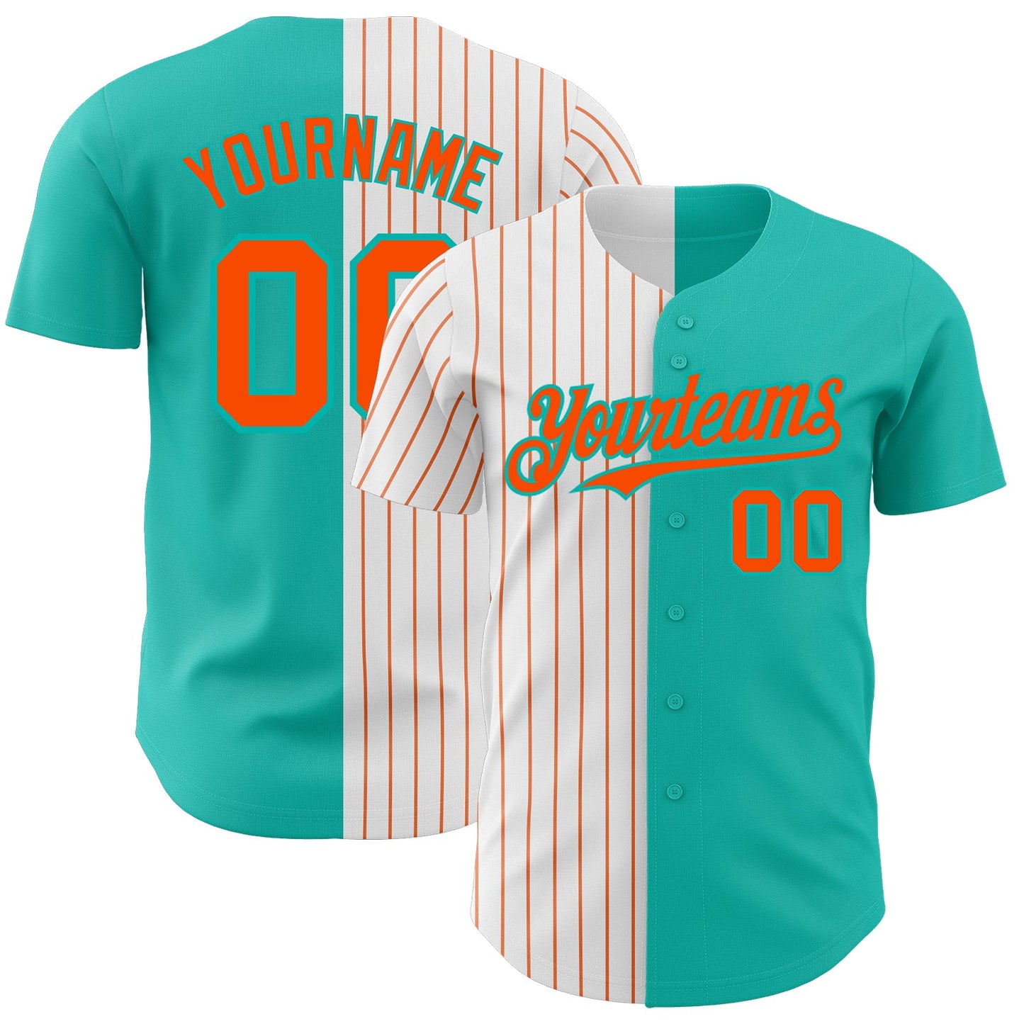 Custom Aqua White-Orange Pinstripe Authentic Split Fashion Baseball Jersey - Sky-Custom
