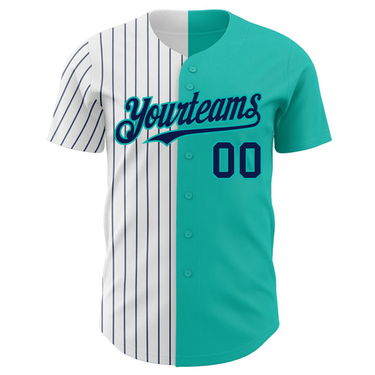 Custom Aqua White-Navy Pinstripe Authentic Split Fashion Baseball Jersey - Sky-Custom