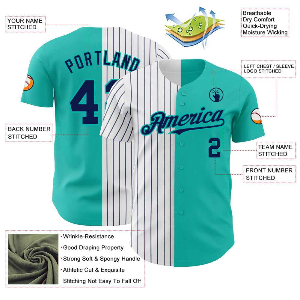Custom Aqua White-Navy Pinstripe Authentic Split Fashion Baseball Jersey - Sky-Custom