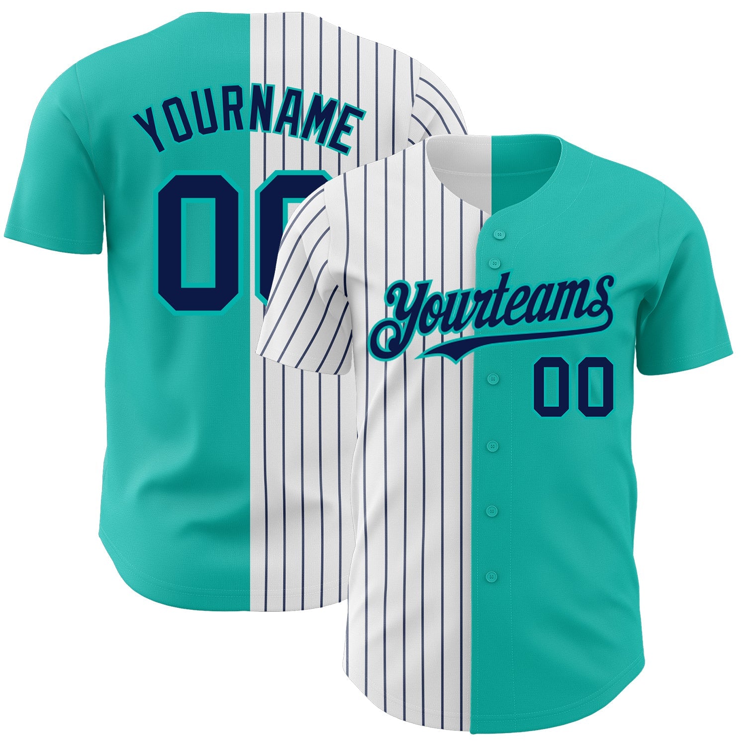 Custom Aqua White-Navy Pinstripe Authentic Split Fashion Baseball Jersey - Sky-Custom