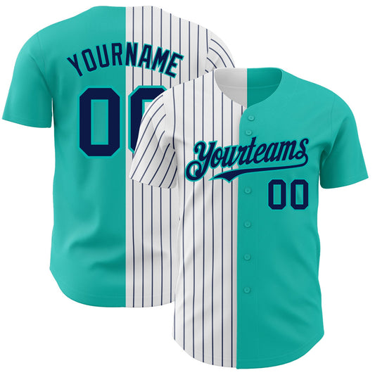 Custom Aqua White-Navy Pinstripe Authentic Split Fashion Baseball Jersey - Sky-Custom