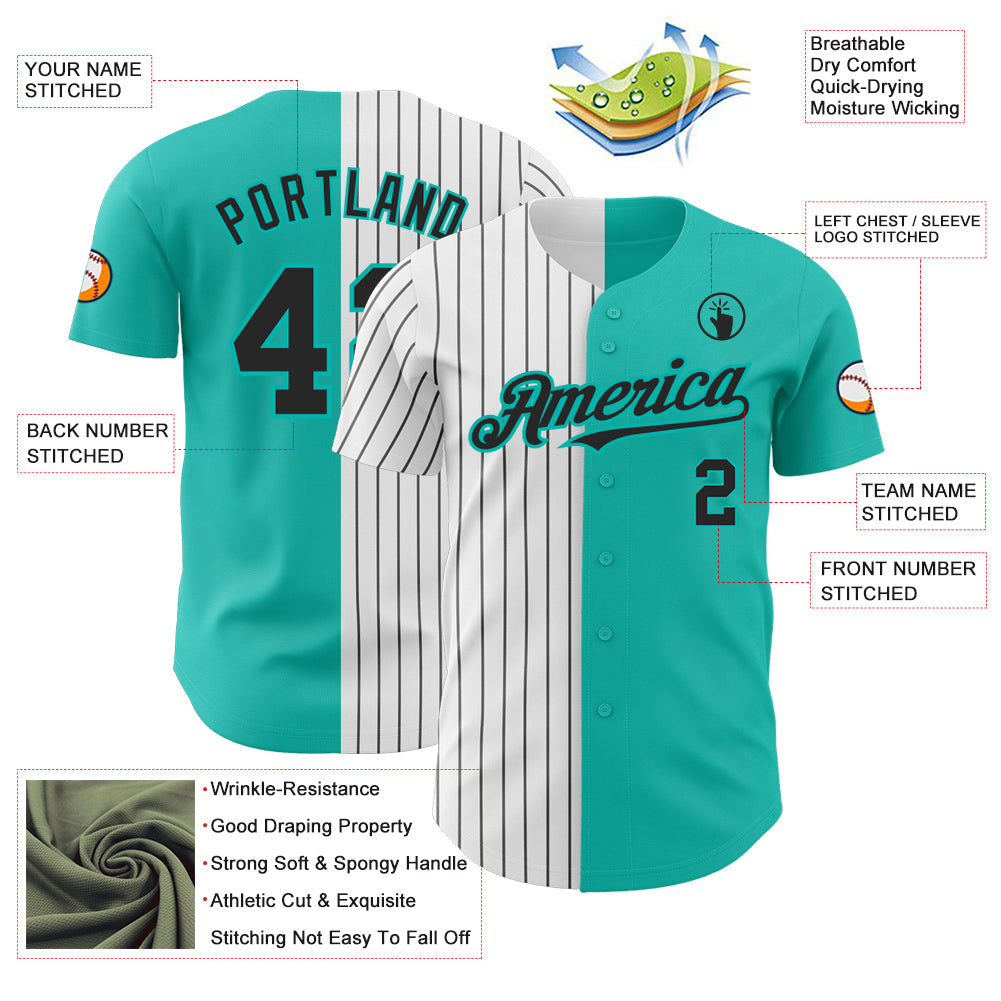 Custom Aqua White-Black Pinstripe Authentic Split Fashion Baseball Jersey - Sky-Custom