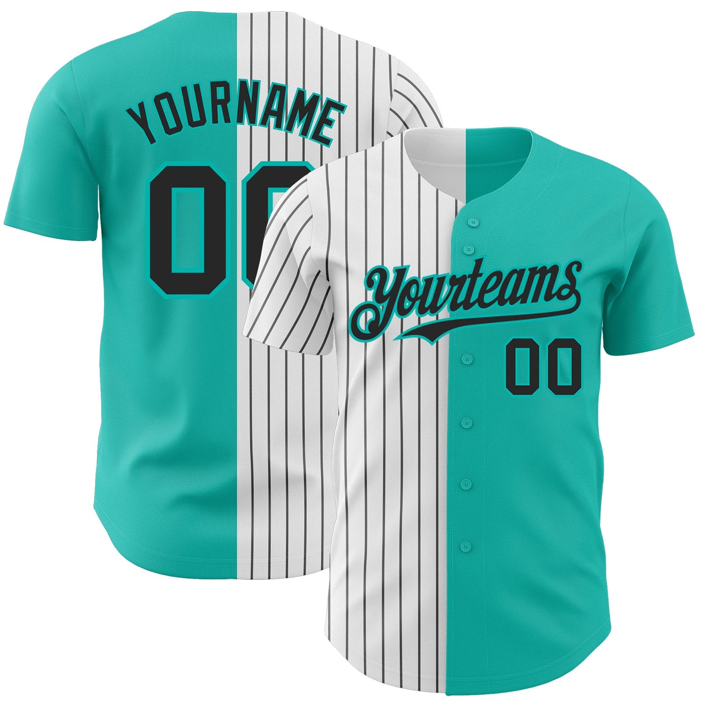 Custom Aqua White-Black Pinstripe Authentic Split Fashion Baseball Jersey - Sky-Custom