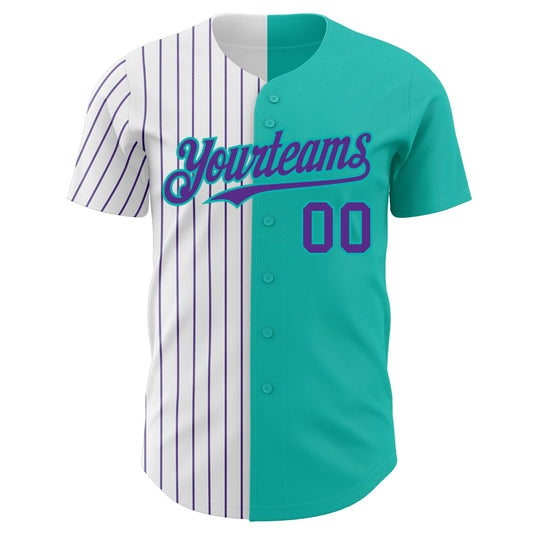 Custom Aqua White-Purple Pinstripe Authentic Split Fashion Baseball Jersey - Sky-Custom