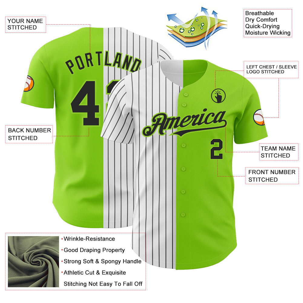 Custom Neon Green White-Black Pinstripe Authentic Split Fashion Baseball Jersey - Sky-Custom