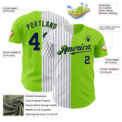 Custom Neon Green White-Navy Pinstripe Authentic Split Fashion Baseball Jersey - Sky-Custom