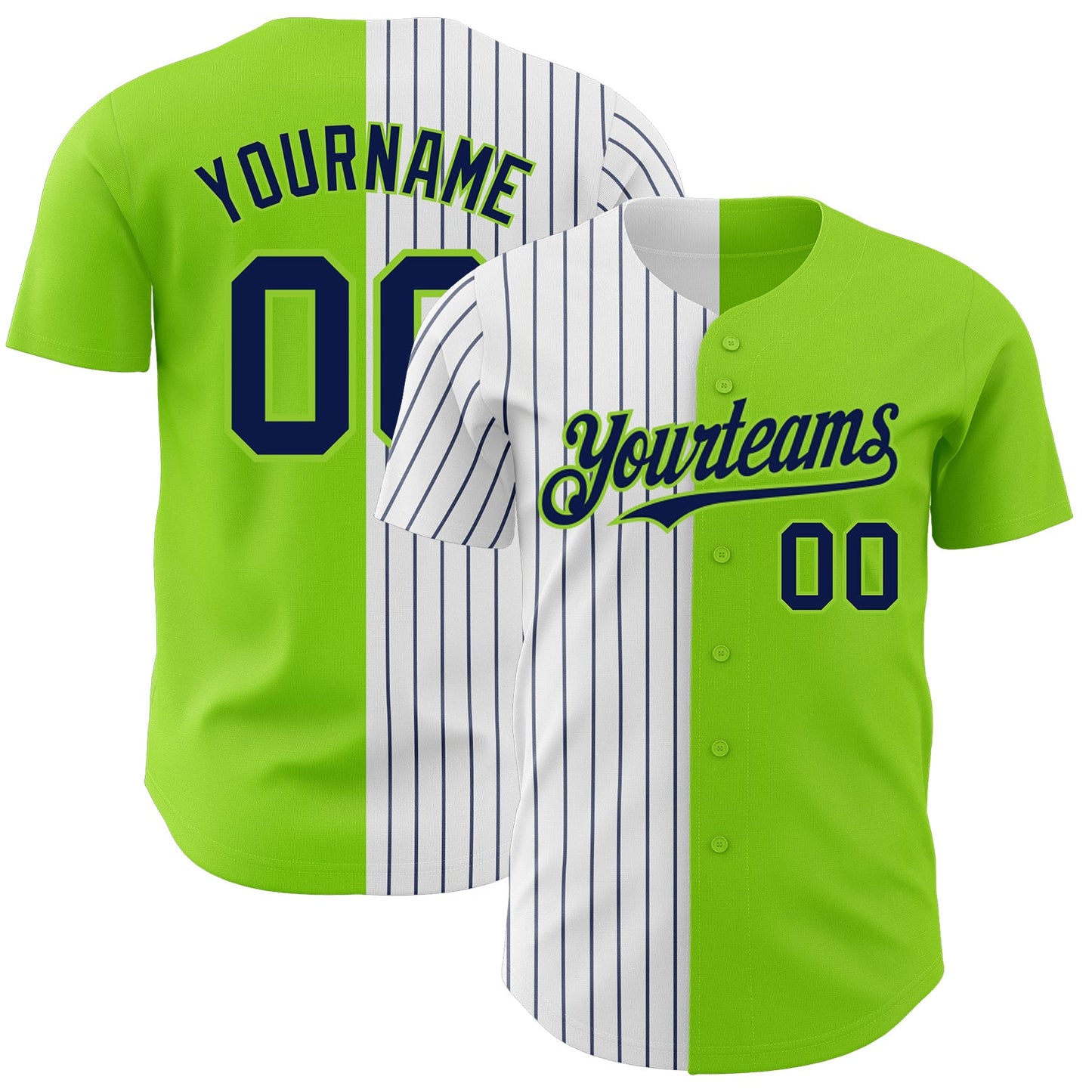 Custom Neon Green White-Navy Pinstripe Authentic Split Fashion Baseball Jersey - Sky-Custom
