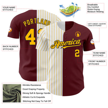 Custom Burgundy Black-Gold Pinstripe Authentic Split Fashion Baseball Jersey - Sky-Custom
