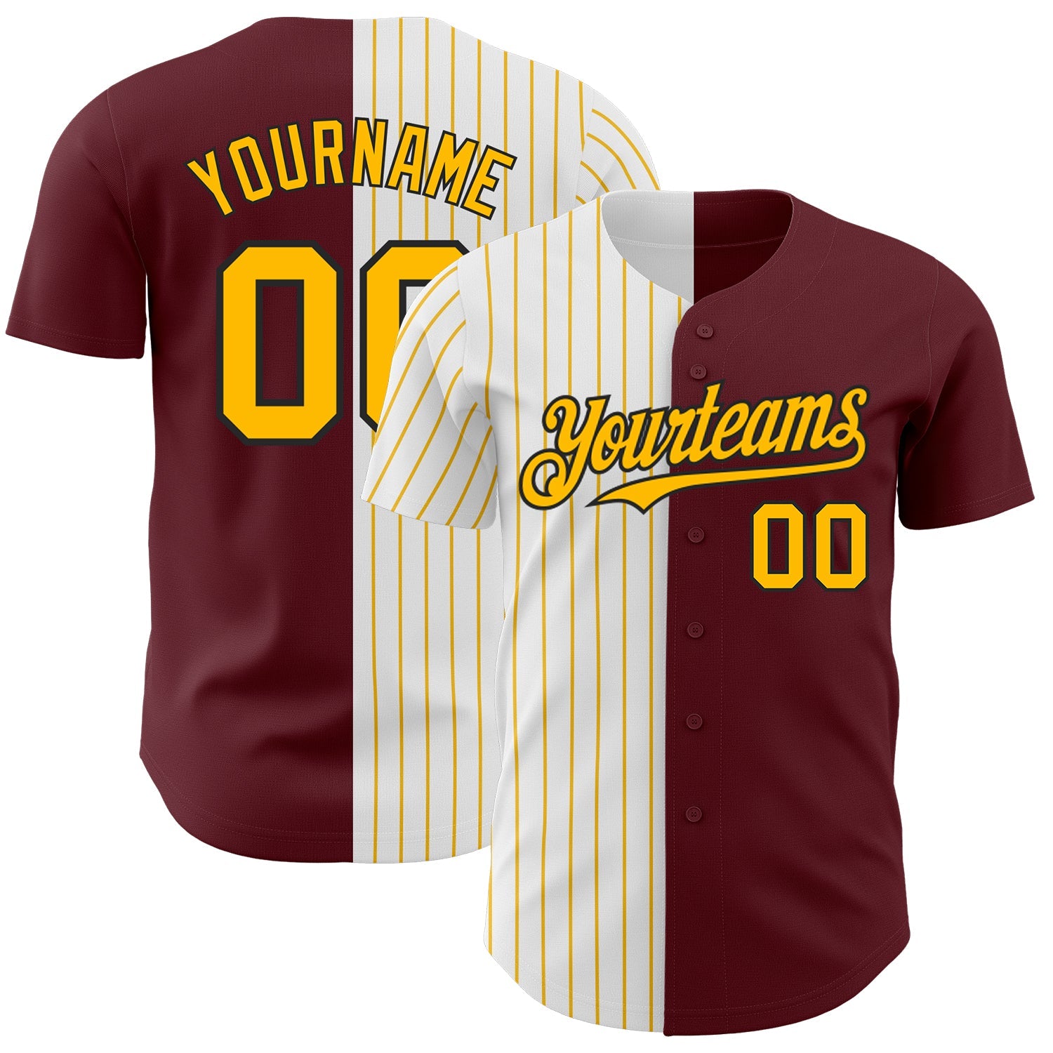 Custom Burgundy Black-Gold Pinstripe Authentic Split Fashion Baseball Jersey - Sky-Custom