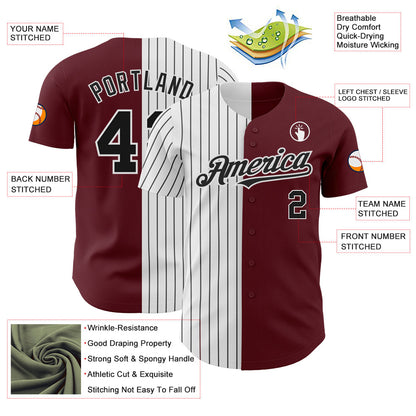 Custom Burgundy White-Black Pinstripe Authentic Split Fashion Baseball Jersey - Sky-Custom