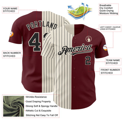 Custom Burgundy Cream-Black Pinstripe Authentic Split Fashion Baseball Jersey - Sky-Custom