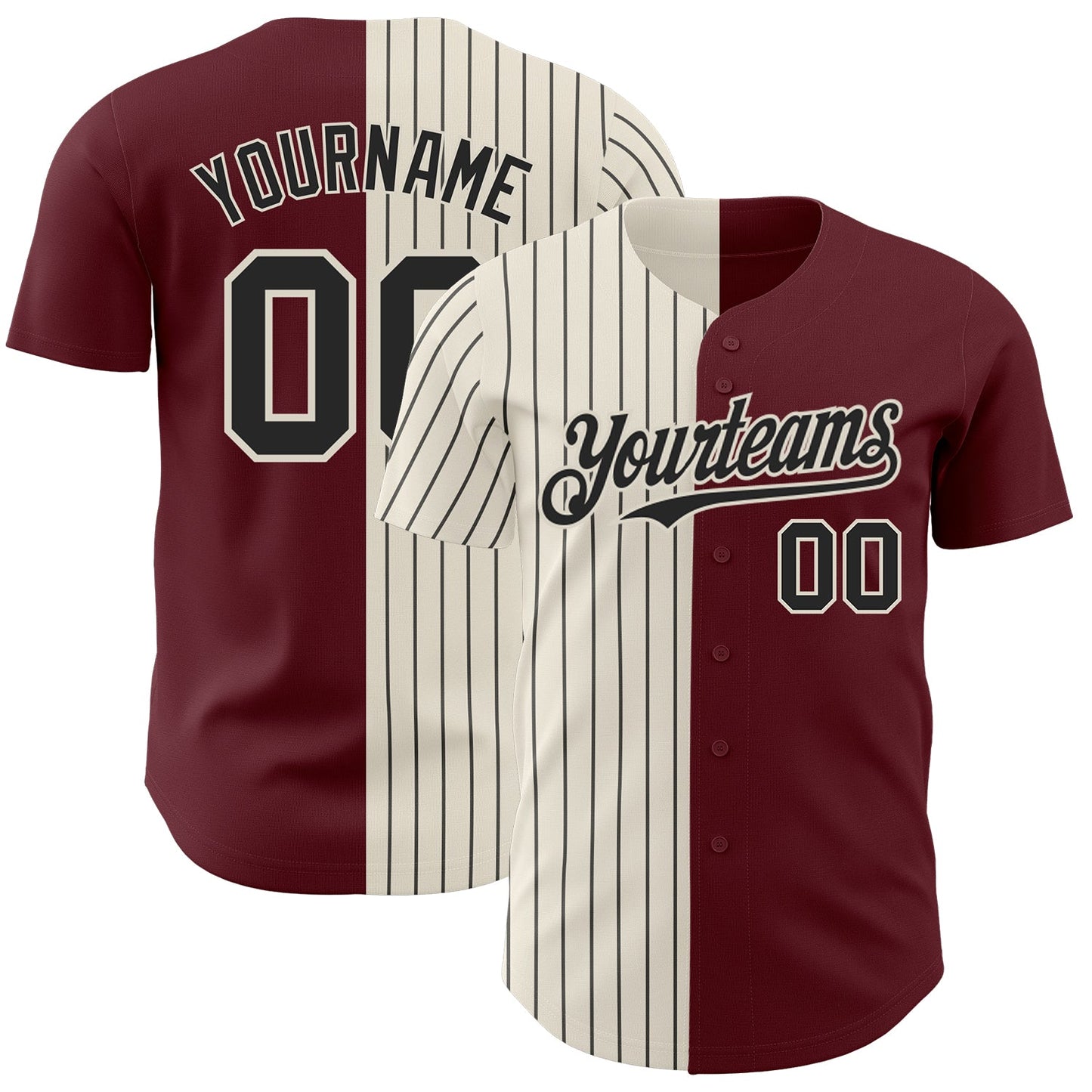 Custom Burgundy Cream-Black Pinstripe Authentic Split Fashion Baseball Jersey - Sky-Custom
