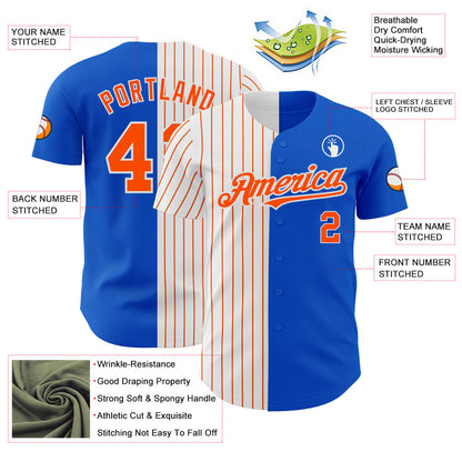 Custom Thunder Blue White-Orange Pinstripe Authentic Split Fashion Baseball Jersey - Sky-Custom