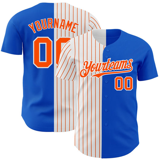 Custom Thunder Blue White-Orange Pinstripe Authentic Split Fashion Baseball Jersey - Sky-Custom