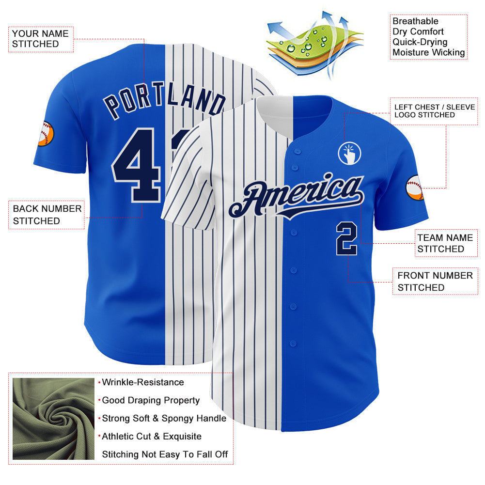 Custom Thunder Blue White-Navy Pinstripe Authentic Split Fashion Baseball Jersey - Sky-Custom