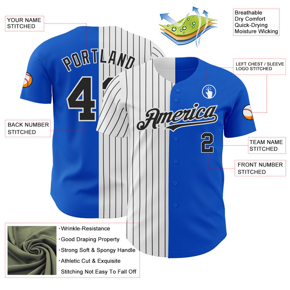 Custom Thunder Blue White-Black Pinstripe Authentic Split Fashion Baseball Jersey - Sky-Custom