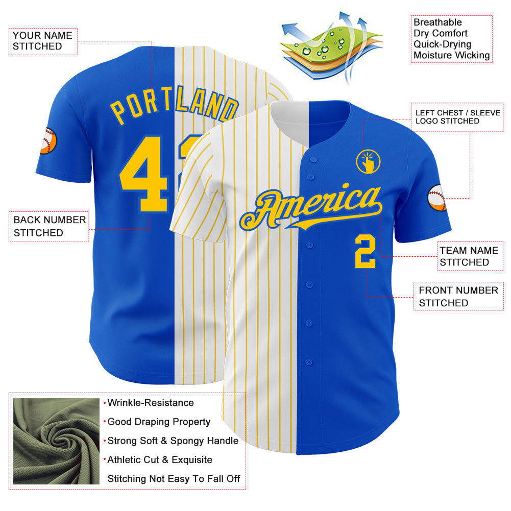 Custom Thunder Blue White-Yellow Pinstripe Authentic Split Fashion Baseball Jersey - Sky-Custom