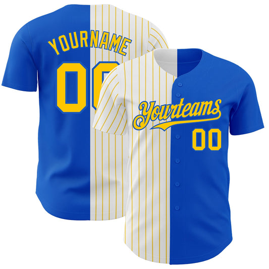 Custom Thunder Blue White-Yellow Pinstripe Authentic Split Fashion Baseball Jersey - Sky-Custom