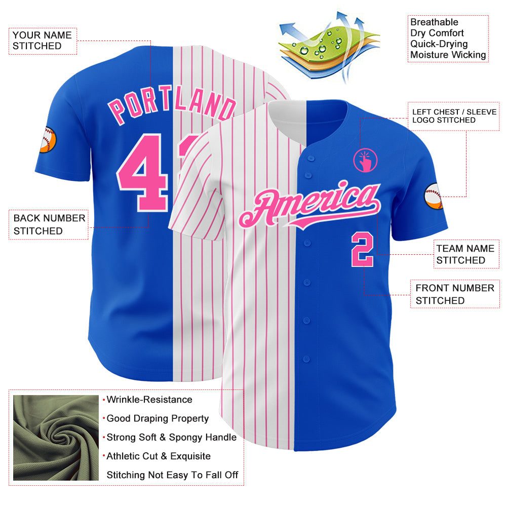 Custom Thunder Blue White-Pink Pinstripe Authentic Split Fashion Baseball Jersey - Sky-Custom