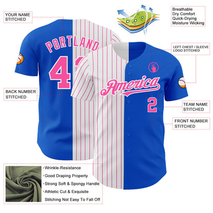 Custom Thunder Blue White-Pink Pinstripe Authentic Split Fashion Baseball Jersey - Sky-Custom
