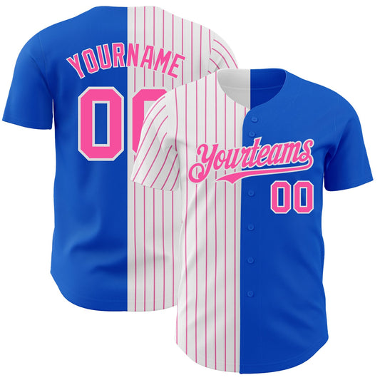 Custom Thunder Blue White-Pink Pinstripe Authentic Split Fashion Baseball Jersey - Sky-Custom
