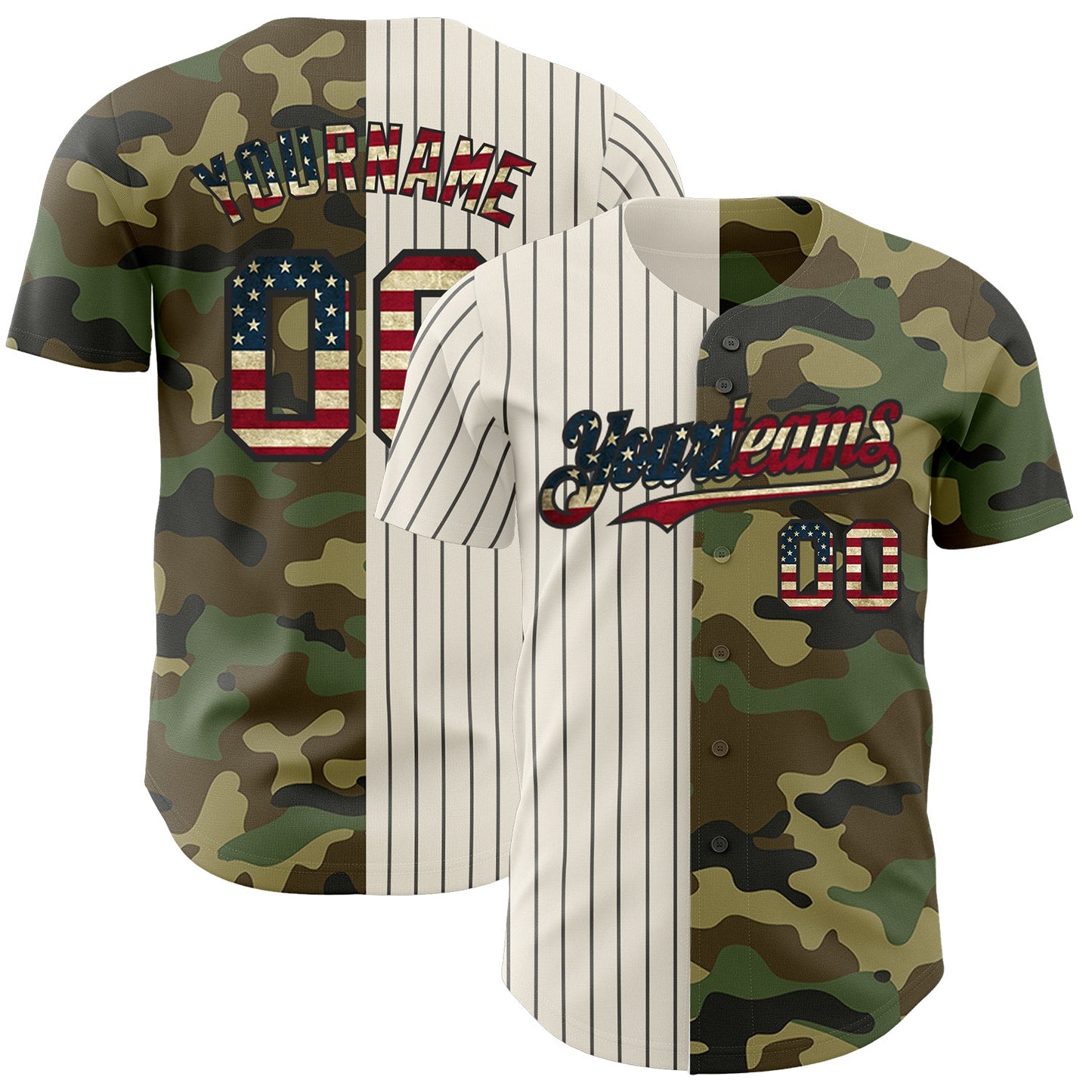 Custom Camo Vintage USA Flag Cream-Black Pinstripe Authentic Split Fashion Salute To Service Baseball Jersey - Sky-Custom