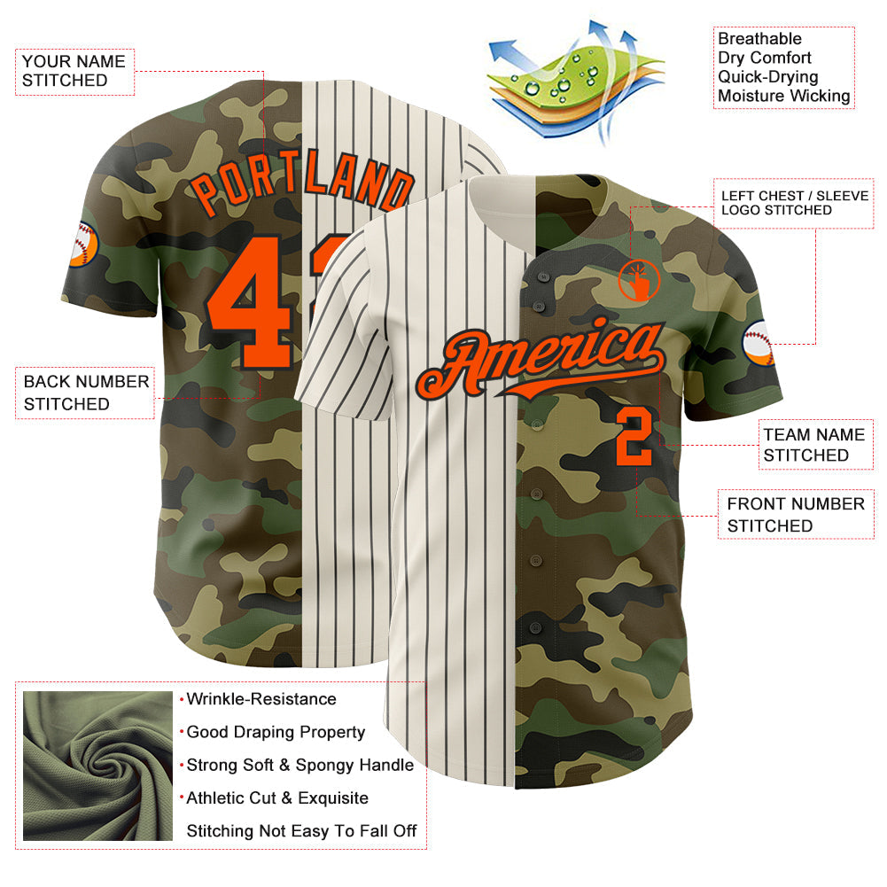 Custom Camo Orange Cream-Black Pinstripe Authentic Split Fashion Salute To Service Baseball Jersey - Sky-Custom