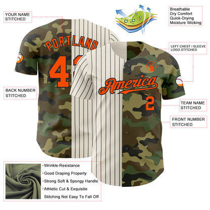 Custom Camo Orange Cream-Black Pinstripe Authentic Split Fashion Salute To Service Baseball Jersey - Sky-Custom