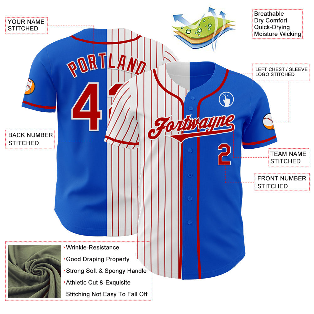 Custom Thunder Blue Red-White Red Pinstripe Authentic Split Fashion Baseball Jersey - Sky-Custom