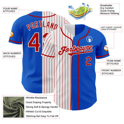 Custom Thunder Blue Red-White Red Pinstripe Authentic Split Fashion Baseball Jersey - Sky-Custom