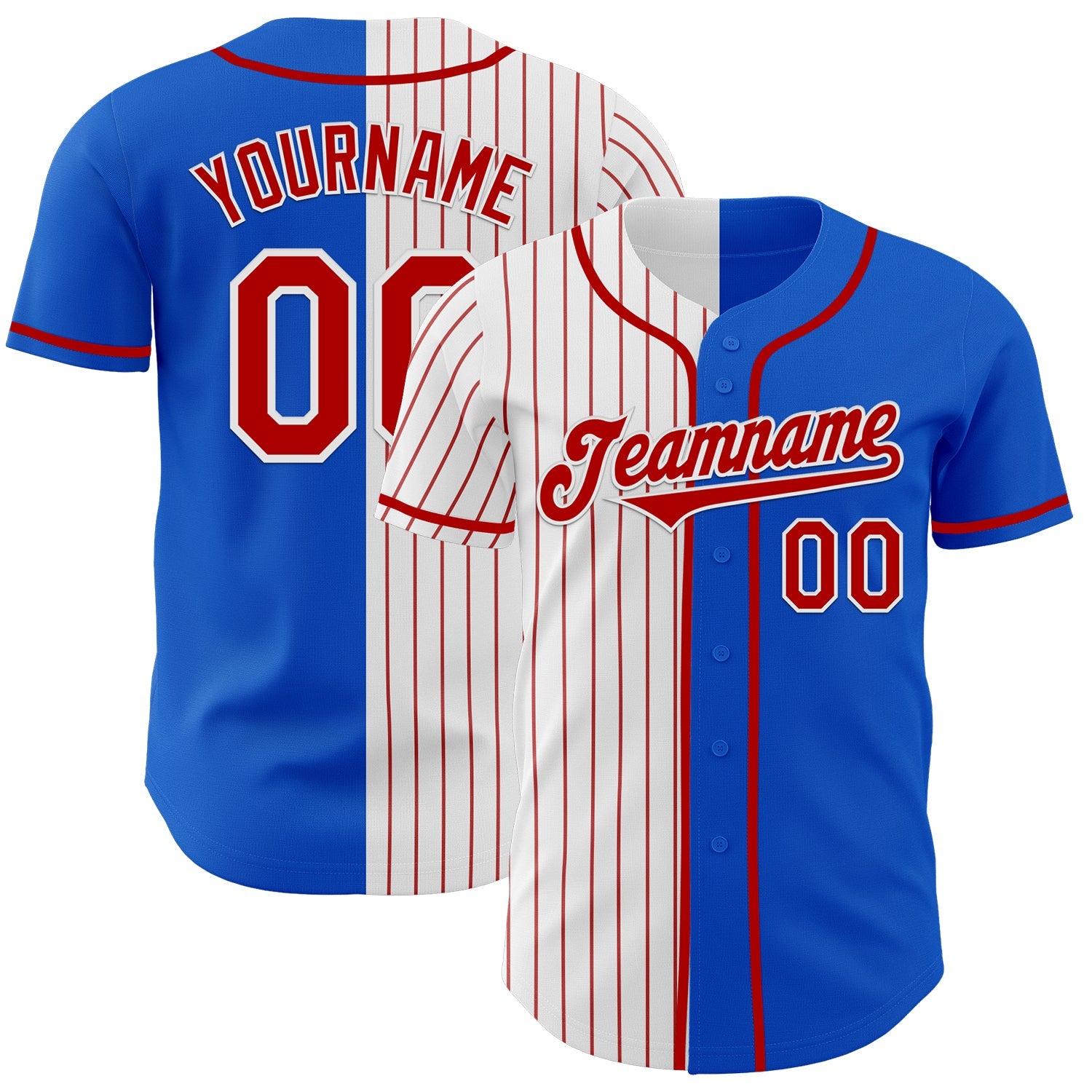 Custom Thunder Blue Red-White Red Pinstripe Authentic Split Fashion Baseball Jersey - Sky-Custom