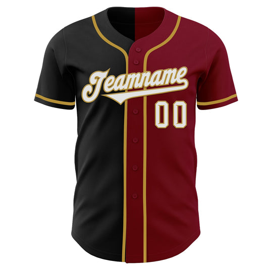 Custom Crimson Black-Old Gold Authentic Split Fashion Baseball Jersey - Sky-Custom