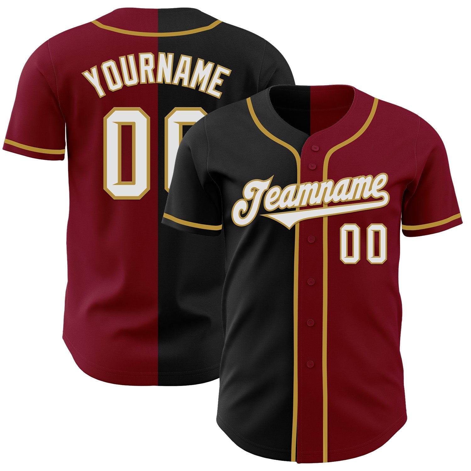 Custom Crimson Black-Old Gold Authentic Split Fashion Baseball Jersey - Sky-Custom