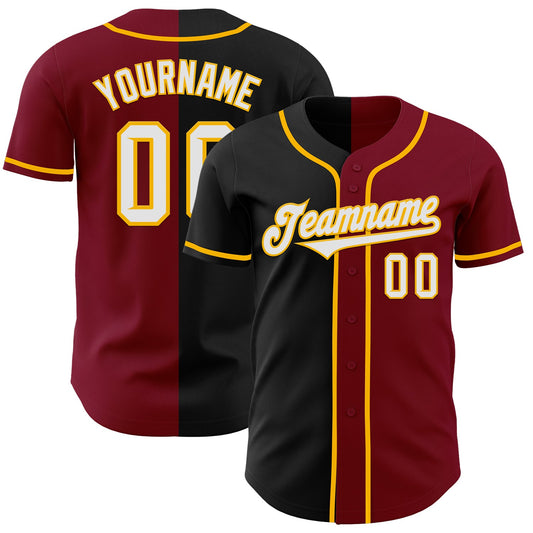 Custom Crimson Black-Gold Authentic Split Fashion Baseball Jersey - Sky-Custom