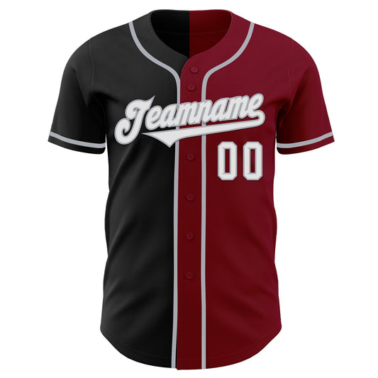 Custom Crimson Black-Gray Authentic Split Fashion Baseball Jersey - Sky-Custom