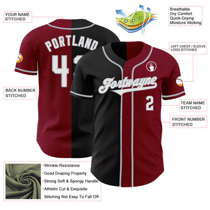 Custom Crimson Black-Gray Authentic Split Fashion Baseball Jersey - Sky-Custom